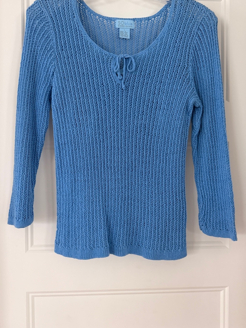 Sigrid Olsen Light Blue Open-Knit Scoop Neck Sweater